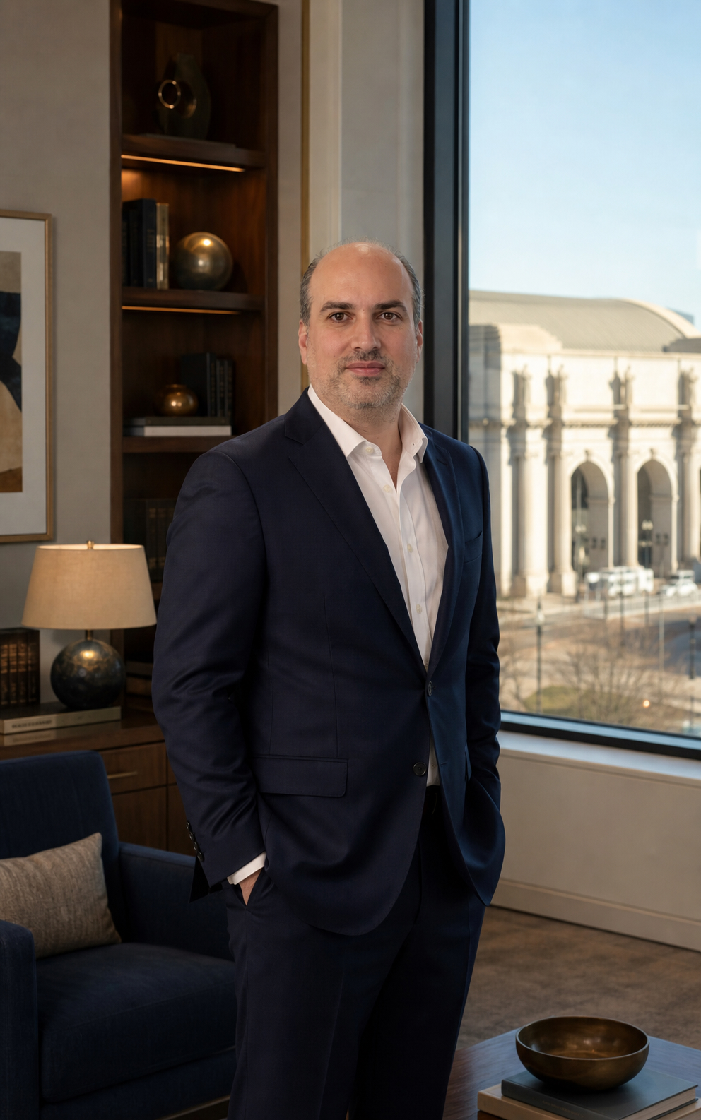 Adam Cohen in an executive office overlooking Union Station